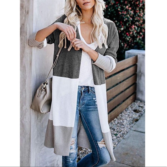 Teresa Gray Color Block Cardigan Sweater - Picture 4 of 5